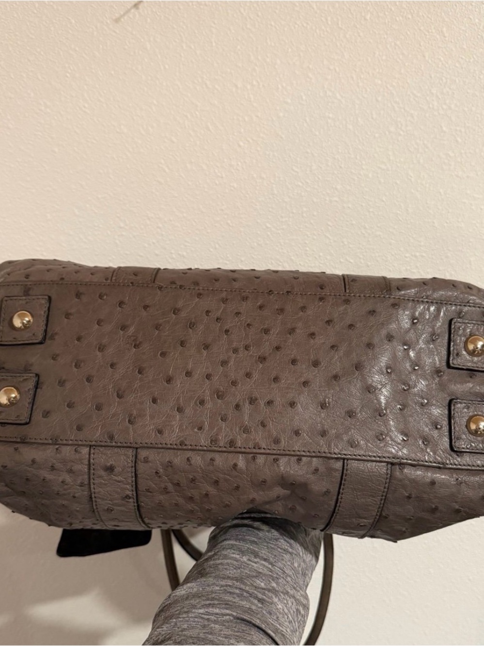 Mulberry grey Ostrich-Textured Satchel with Gold Hardware - Picture 3 of 10